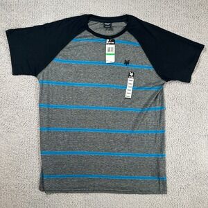 Zoo York Mens Large Gray Blue Stripe Raglan T Shirt Tee Skateboarding Skate NWT
